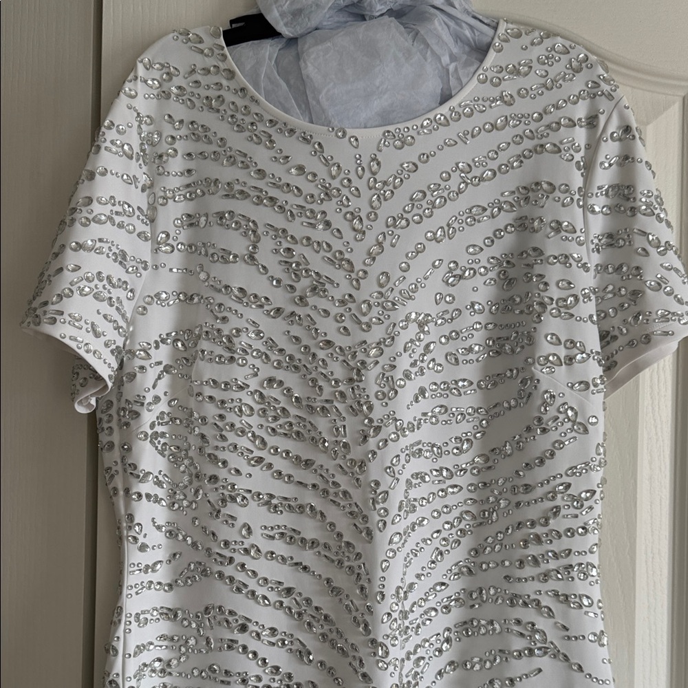 Michael Kors White Embellished Short Sleeve NWT dress Crystal white